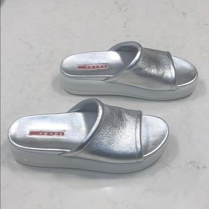 Prada Silver Metallic Slides